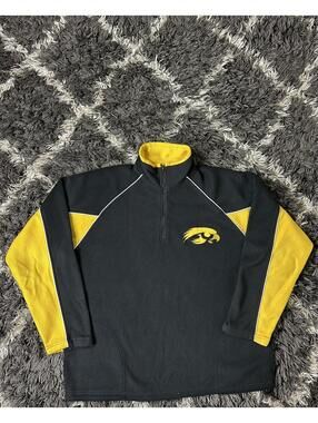 Vintage Russell Athletic Iowa Hawkeyes Fleece 1/4 Zip Pullover Jacket XL Black